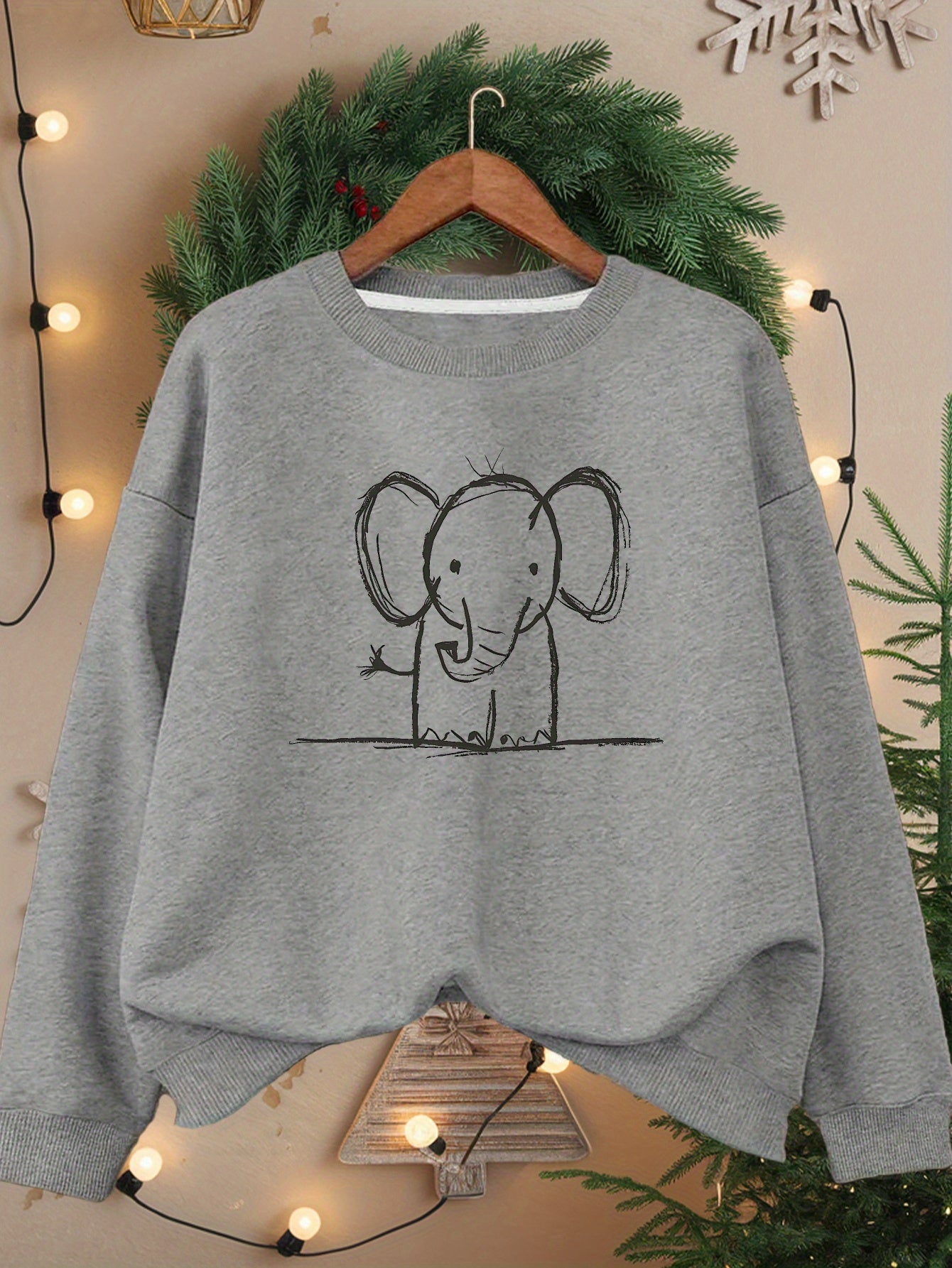 Pencil Drawing Elephant Women's Plus Size Sweatshirt - Soft, Comfortable, Stylish for Casual Wear Pencil Drawing Elephant Women's Plus Size Sweatshirt - Soft, Comfortable, Stylish for Casual Wear